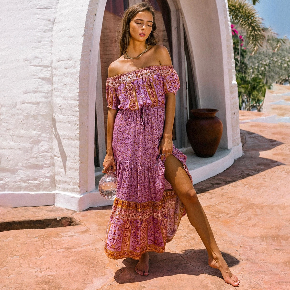 Jastie 2020 Summer Women Dress Vintage Floral Print Dresses Sexy off t –  BMEssentials